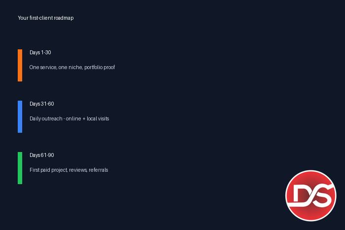 30-60-90 day roadmap for a freelance digital marketer to get the first client